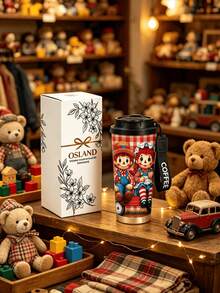 1pc/5pcs 500ml Halloween Vintage Doll Travel Mug, Double-Wall Stainless Steel Insulated Cup For Iced Coffee, Oat Milk, Cute Vintage Doll Couple & Plaid Print, Daily Use Insulated Cup, Birthday Gift For Son/Daughter, Holiday Gift - Multi-color - Plush Toy - View 1