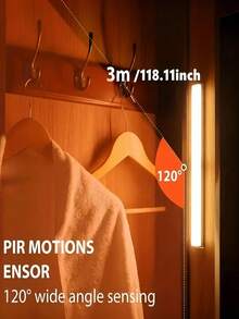 1pc LED Motion Sensor Light 10/20/30cm USB Rechargeable Night Light Cabinet Light Wall Light Kitchen Light Stair Light Bathroom Light Bathroom Night Light With Magnetic Adhesive Backing Portable Sensor Night Light - Yellow - View 8