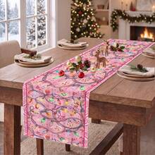 1pc Christmas Light Candy Print Table Runner, Suitable For Holiday, Party, Birthday, Dinner, Restaurant Table Decor, Christmas Autumn Winter Home Decoration - Multicolor - View 6