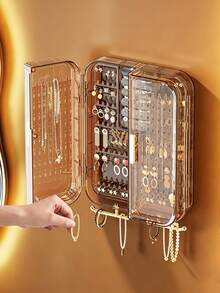 Wall‑Mounted Jewelry Organizer, Transparent Dust‑Proof Jewelry Storage Case With Outer Hooks, Large Capacity Multi‑Compartment Jewelry Box For Necklaces, Earrings, Rings, Bracelets, Brooches - Multicolor - View 7