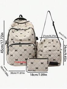 3Pcs Bow Print Corduroy Backpack Set, Large Capacity Student School Backpack With Crossbody Bag & Pencil Pouch For Teen - Multicolor - View 7