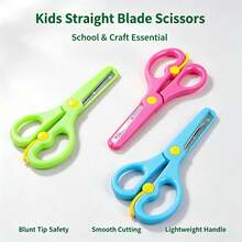 1 buah Gunting Kecil Pengaman Anak Warna-warni, Mata Pisau Lurus dengan Penutup Pelindung, Gunting Kerajinan Tangan Anti-Jepit untuk Taman Kanak-kanak, Sekolah Dasar, DIY, Seni Kertas, Alat Tulis - Beragam warna dan gaya acak - View 3
