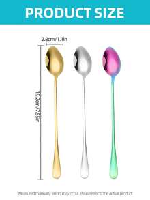 Long Handle Stainless Steel Spoons, 2/6/12/24pcs Multi-Purpose Stirring Spoons, Gold/Silver/Rainbow Color Reusable Table Spoons, Suitable For Coffee, Tea, Desserts, Beverages - View 2