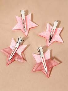 4pcs Sweet Star-Shaped Hair Clips, Cute Fashion Women's Hair Clips, Seamless Edge Clips, Bangs Clips, Side Clips, Loose Hair Clips, Hair Accessories - Multicolor - View 6