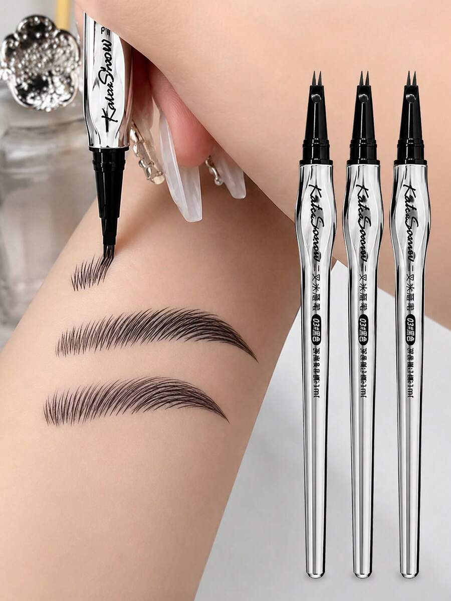 Single-Axis Waterproof Long-Lasting Smudge-Proof Dual-Component Liquid Eyebrow Pencil, Smooth Natural Color Application, Defined Strands, Suitable For Beginners To Create Realistic Wild Eyebrows - Multicolor - View 1