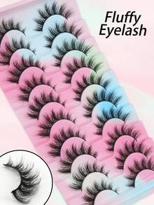 10 Pairs Exaggerated Demon Spike False Eyelashes, European And American Style Dense Voluminous Lightweight Strip Lashes, Fluffy D-Curl 3D Cartoon Anime False Eyelashes, Soft Reusable Cat Eye Lashes, Suitable For Party And Daily Wear - Black - View 5