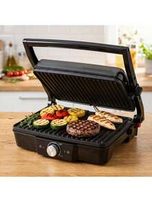 CAMRY Electric Grill, Indoor BBQ Grill, Contact Grill - Non-Stick Plates, Thermostat Control, Compact Design - EU E Type Plug(220-240V) - View 1