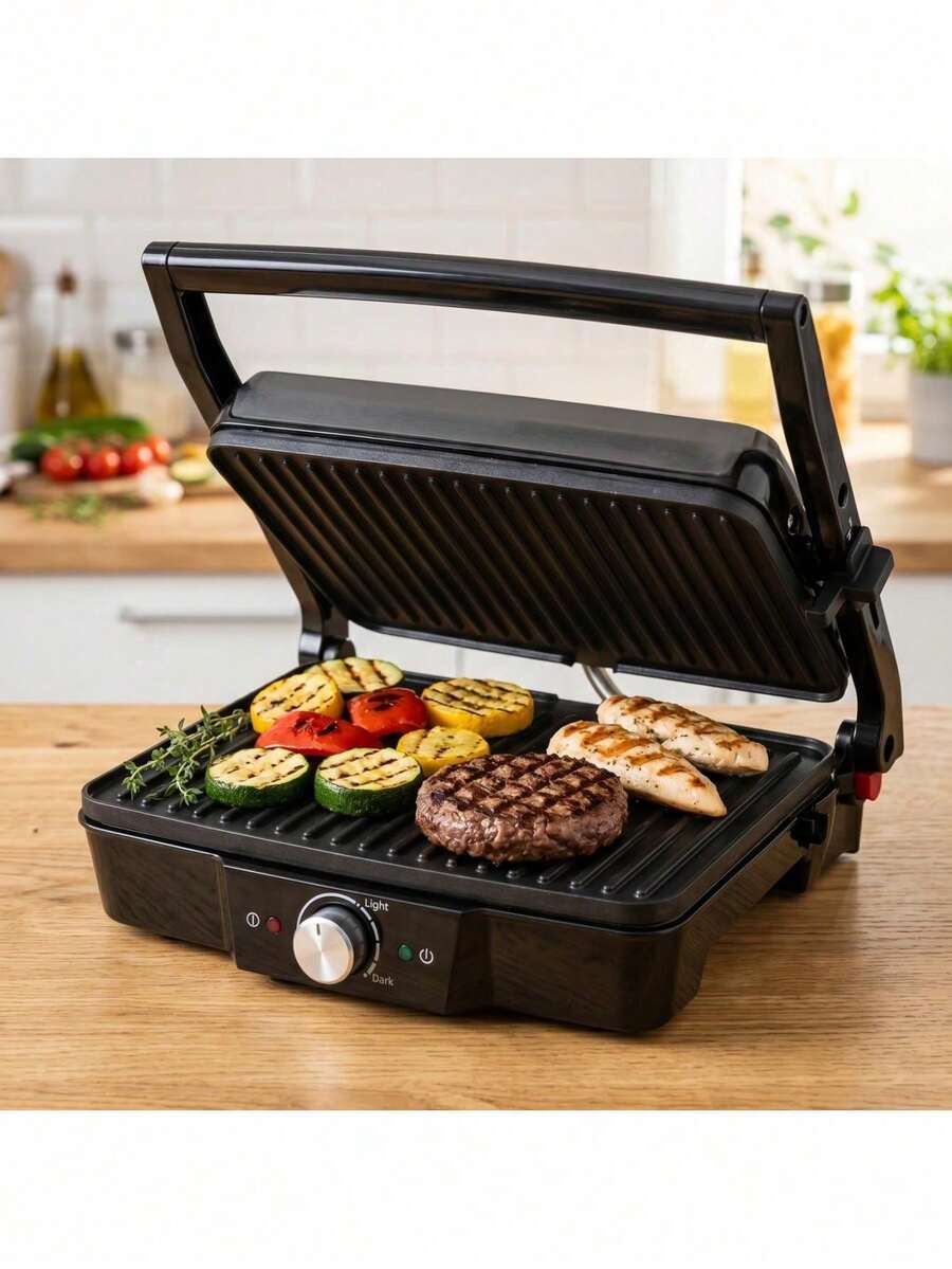 CAMRY Electric Grill, Indoor BBQ Grill, Contact Grill - Non-Stick Plates, Thermostat Control, Compact Design - EU E Type Plug(220-240V) - View 1