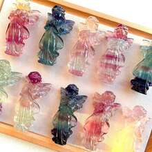 1pc Natural Decorative Stone - Stunning Rainbow Stone Angel Random Style, Beautiful Colors (Purple, Pink, Gray, Green, Yellow, Brown), Each Angel Has Different Color, Suitable For All Holiday Gifts, Best For Spring Or Summer, Perfect Gift For Her - Multicolor - View 2
