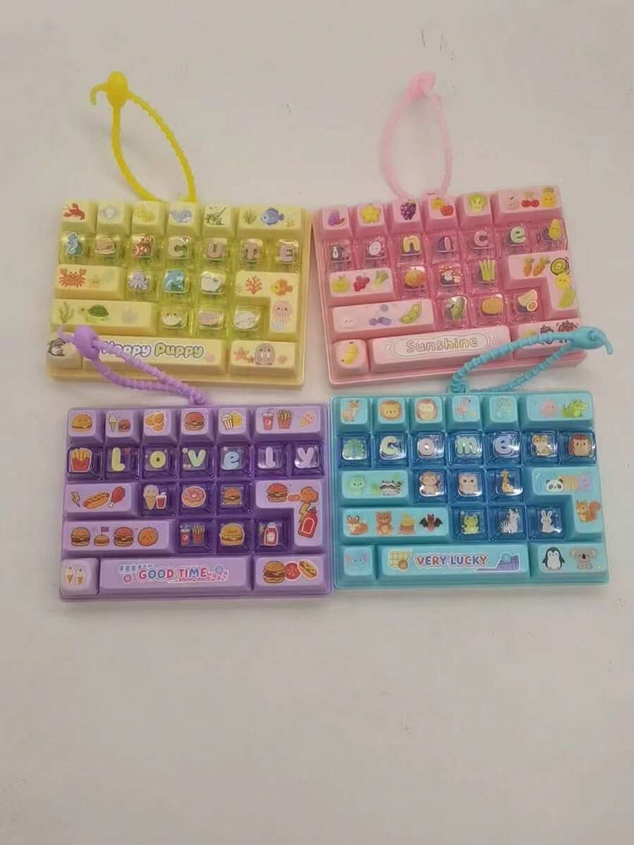 1pc 26-Key Cartoon Keyboard Shaped Stress Relief Button Lanyard DIY Button Stress Relief Toy Cute Pendant Stress Relief Decor - Multicolor - View 1