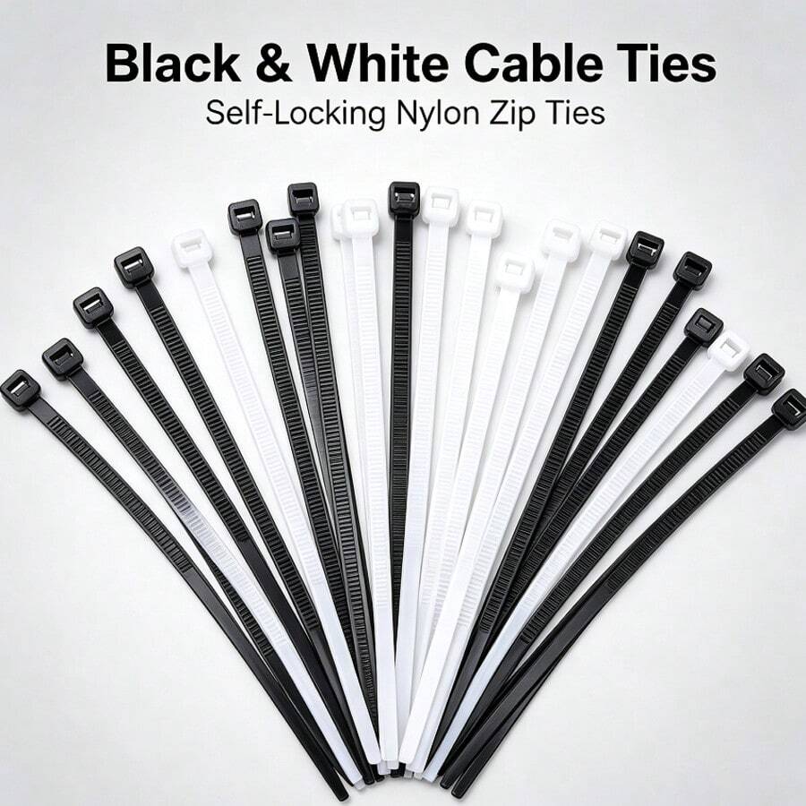 100pcs Self-Locking Nylon Cable Ties, White/Black Optional Sizes, Reinforced Binding Straps, Motorcycle Fixed Type, Multi-Scenario Use, Industrial Style, Party/Outdoor Applicable - Buckle-style - View 1