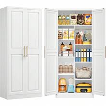 71" Tall Narrow Storage Cabinet With 1 Door And 5 Shelves,Slim Kitchen Pantry Cabinet,Black Metal Bathroom Cabinets,Large Cupboard For Home,Kitchen,Laundry,Bathroom - White - View 7