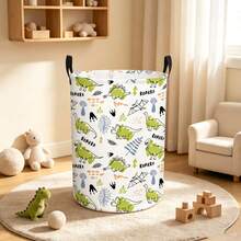 1PC Dinosaur Print Storage Basket With Handles, Cute Cartoon Dino Pattern Household Organizer Bin For Clothes Sundries, Multi-Purpose Home Room Decor Container Organization Solutions - Multicolor - View 5