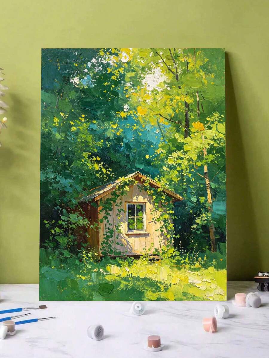 1pc Digital Oil Painting Forest Treehouse - DIY Handmade Art, Home Wall Decor, Canvas Oil Painting Decoration Birthday, Party And Holiday Gift, Includes Brushes And Paints