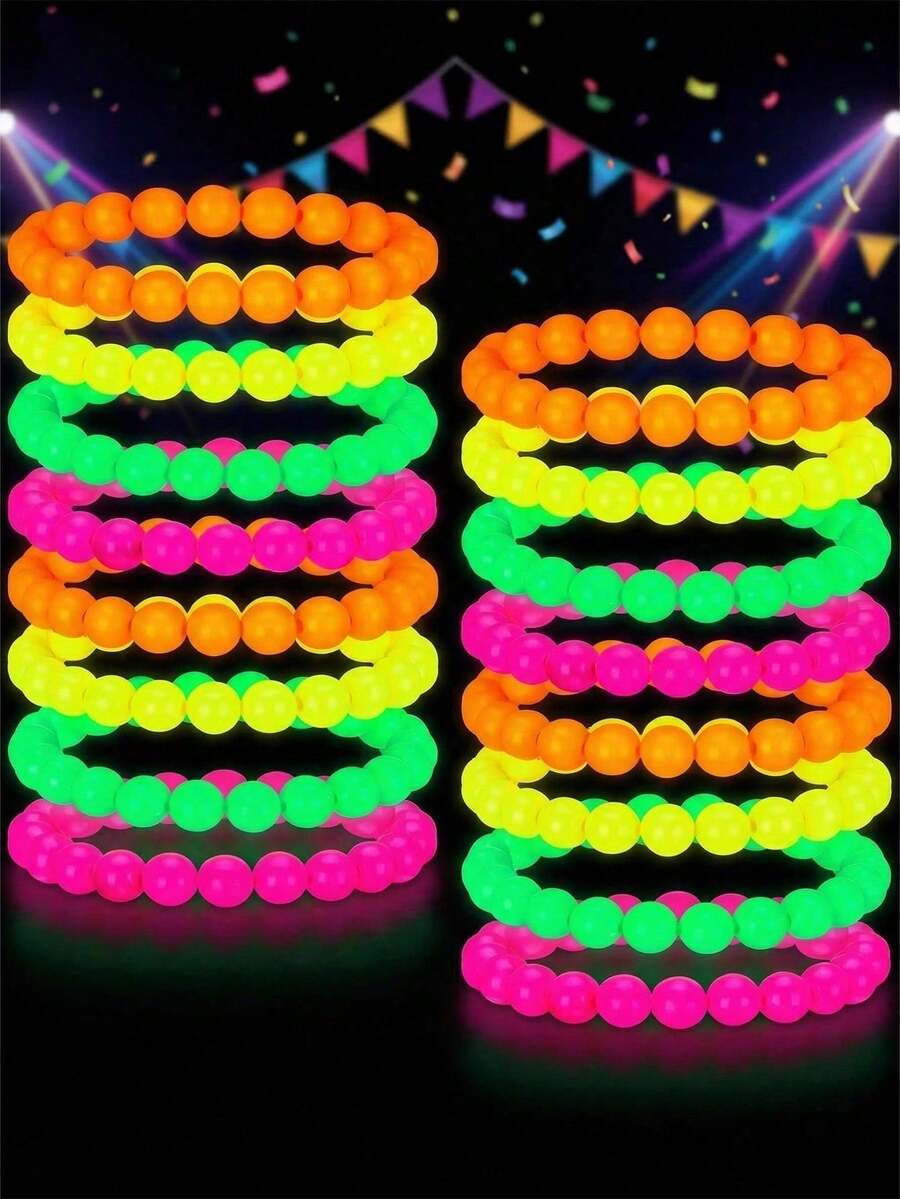 1/4/8pcs Glow In The Dark Necklace And Bracelet Set, Colorful Glowing Necklace And Bracelet, Suitable For Carnival Party, 80s Theme Party, Carnival, Concert, Night Events - Diverse - View 1