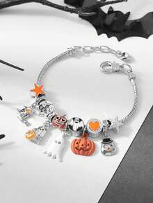 1pc Halloween Demon Pumpkin Ghost Bat Pendant Beaded Bracelet, Suitable For Party, Holiday Gift - Pumpkin Ghost - View 2