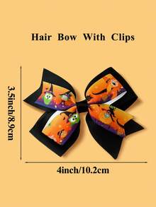 2pcs Halloween Bow Hair Clips For Girls Fashionable Gift Children Girls Hair Bows With Clips For Halloween Gift Festivals Party School - Green - View 7