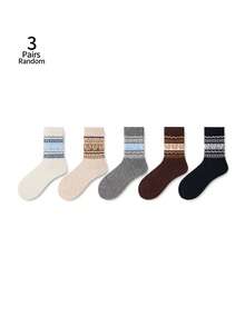 ZUJO 3 Pasang Kaos Kaki Wanita Setengah Betis, Motif Pita dan Fair Isle, Hangat, Lembut, dan Bernapas, Cocok untuk Pemakaian Sehari-hari di Musim Gugur/Dingin, Warna Acak - MultiWarna - View 7