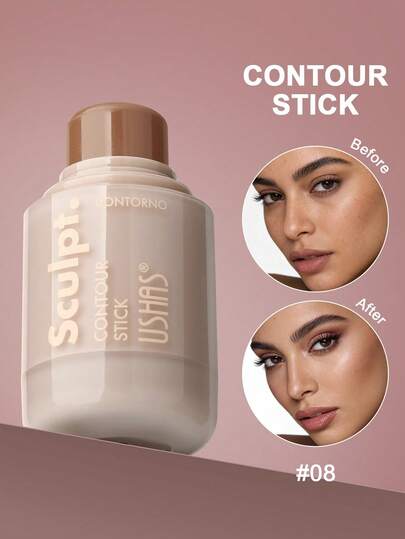 Bâton de contour sculptant USHAS, baguette de contouring crémeuse mate, bâton de bronzer de modelage du visage imperméable longue tenue, contour du nez et des joues modulable et estompable pour tous les tons de peau, maquillage de modelage du visage à finition naturelle