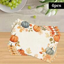 1/4/6pcs Autumn Series Border Pumpkin & Autumn Leaf Pattern Printed Placemats, Heat-Resistant Table Mats For Home Kitchen/Kitchen Table Protection, Party Scene Decor - Multicolor - View 16
