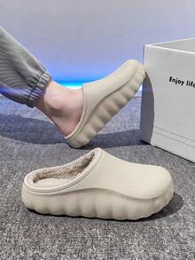 Winter Women's Warm Home Slippers, Outdoor Fur Lined Unisex Thick Sole Closed Toe Slippers - Khaki - View 8