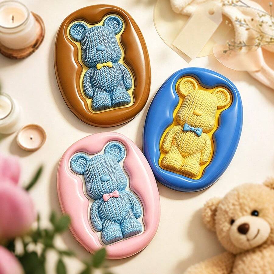 Knitted Texture Bear Wax Seal Stamp, Brass Embossed Stamp Head, Cute Knitted Bear Bowtie Pattern, Gift Packaging, Greeting Cards, Invitations, Scrapbooking, Letters, Envelopes, Handmade DIY (Handle Not Included / Wax Not Included / Ink Not Included) - Embroidered Bear - View 1