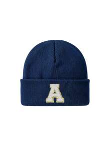 1pc Children's Knitted Hat, Optional A-Z Letter Pattern, Windproof, Suitable For Outdoor, 3-8 Years Old, Cute Daily Style, Unisex Warm Winter Knitted Hat - Navy Blue - View 4