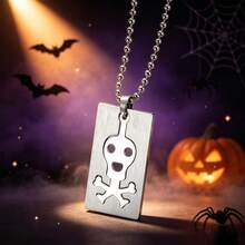 Halloween Skull Crossbones Dog Tag Necklace For Men, Stainless Steel Punk Gothic Skeleton Pendant Ball Chain Necklace Halloween Jewelry Gift For Boys - Necklace - View 2