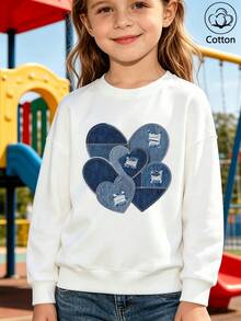 Girls' Cotton Top, Printed, Comfortable, Relaxed-Fit Dropped-Shoulder Sweatshirt, Round-Neck Oversized Sweatshirt - White - View 2