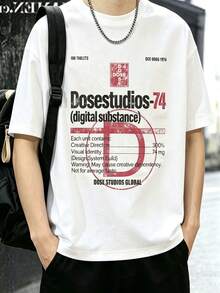 Men's Summer Short-Sleeve T-Shirt, Crew Neck, Letter Print And Cutout Design, Streetwear Style - White - View 1