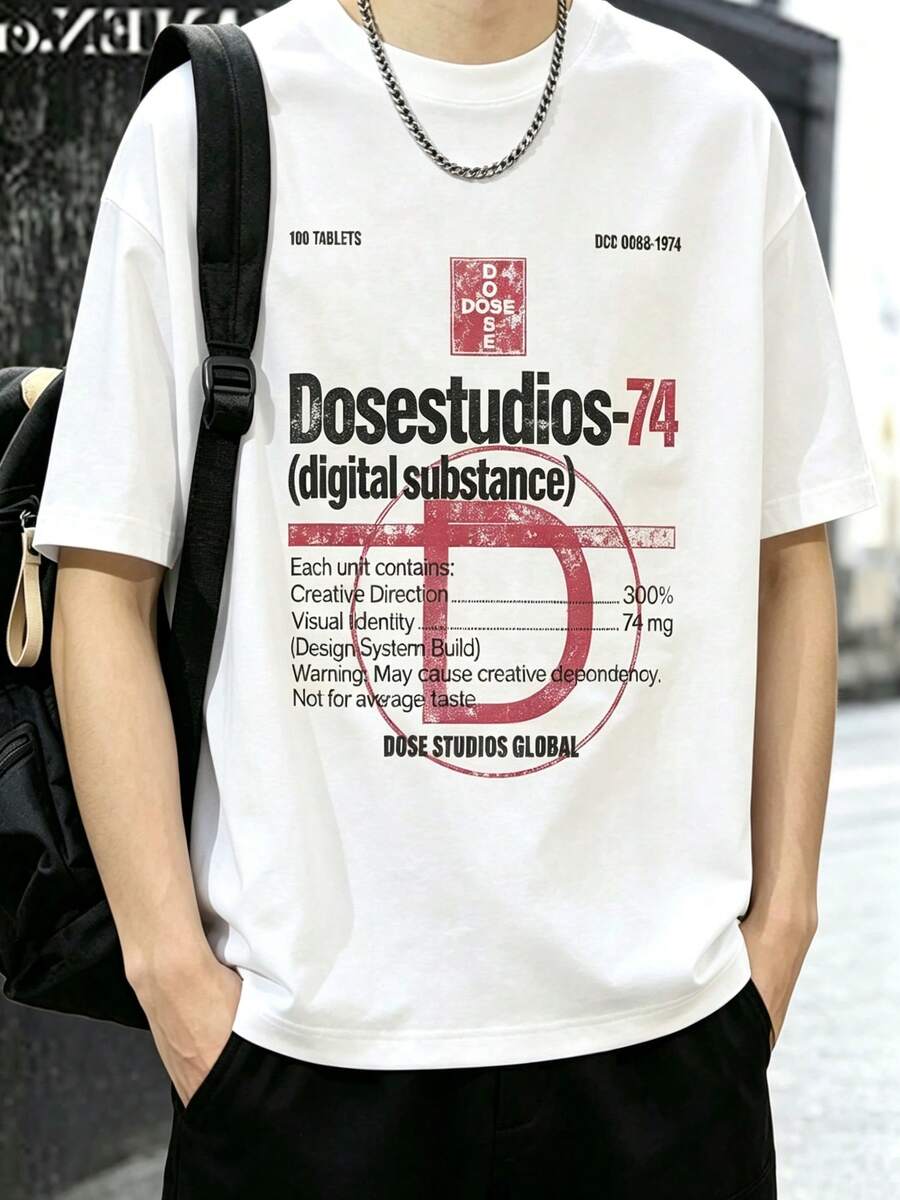 Men's Summer Short-Sleeve T-Shirt, Crew Neck, Letter Print And Cutout Design, Streetwear Style - White - View 1