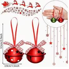 12pcs Random Assortment Set, Includes Christmas Bells, Hollow Star Print Pendants With Red Ribbons And Bows, Suitable For Holiday Party Decor, DIY Home Decor, Outdoor Decor And Christmas Tree Ornaments - Multicolor - View 8