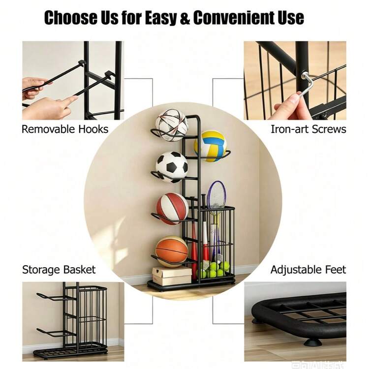 1PCS 5/7 Tier Storage Rack Holder Organizer Football Basketball Ball Volleyball Basket Stand - 5-tier - View 4