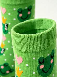 3 Pairs Heart Frog Pattern Socks, Novelty Holiday Gift, Unisex Mid-Calf Socks - Multicolor - View 5