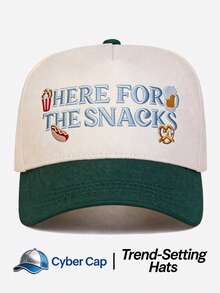 1pc Women's "HERE FOR THE SNACKS" Trucker Hat Adjustable Design Stylish Embroidered Five-Panel Cap Perfect For Casual Wear, Parties Travel - Multi-color - View 3