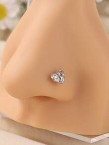 1 pieza Piercing de nariz en forma de L con corazón escultórico de tono dorado vintage barroco con circonita cúbica transparente para mujer, joyería de piercing de nariz estilo Y2K - En forma de L - Ver 2