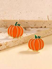 1 Pair Cute Pumpkin Shaped Stud Earrings, Halloween Enamel Exquisite Earrings, Autumn Thanksgiving Party Women Accessories (Without Card) - Style 3 - View 4
