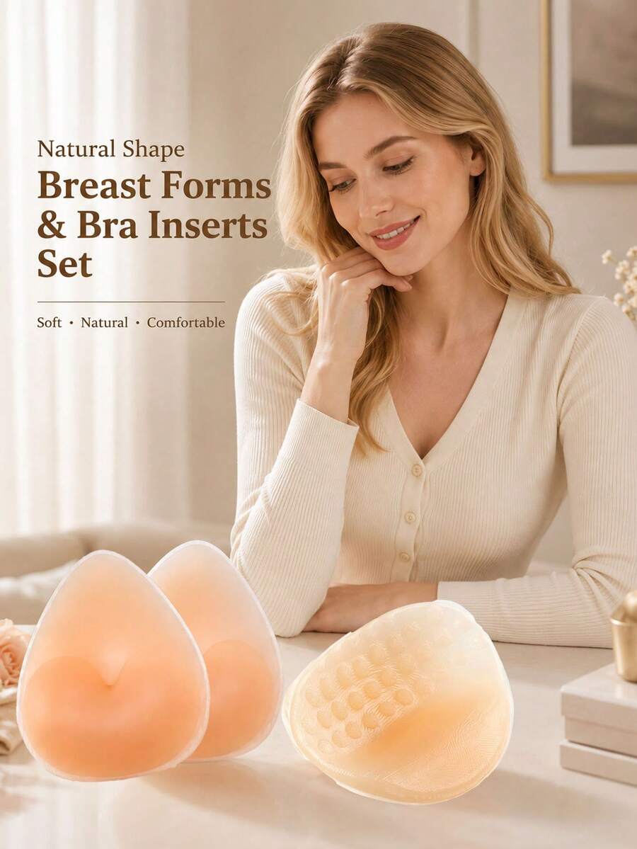 1 Set Invisible Left/Right Universal Silicone Breast Pads, Natural Fit To Body Shape, Suitable For Autumn, Daily Wear - Multi-color - View 1