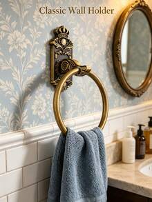 Vintage Carved Brass Towel Ring Wall-Mounted Decorative Hand Towel Rack Rustic Antique Style Bathroom Hardware Suitable For Bathroom Kitchen Indoor Wall Home Decor - Towel Ring - View 1