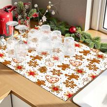 1pc Christmas Gingerbread Man Pattern Diatomaceous Earth Absorbent Dish Drying Mat, Cartoon Style, Suitable For Kitchen Countertop, Home Dining Table Decor, Coffee Machine Mat, Breakfast Mat, Table Mat And Holiday Party Decoration - Multicolor - View 6