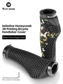 WEST BIKING 3D Printed Bicycle Handlebar Grips Soft Rubber Shock Absorbing Lightweight Waterproof And Non Slip Mountain Bike Accessories - Multicolor - View 12