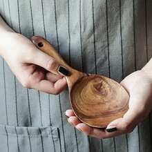1pc Teak Wood Rice Spoon, Rice Paddle Scoop, Wooden Kitchen Spoon, Ladle, Tablespoon, Big Serving Spoon, Wooden Kitchen Utensil Tableware - Brown - View 2
