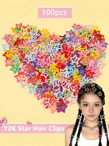 100pcs Colorful Star-Shaped Hair Clips, Dopamine Bangs Hair Clips, Ponytail Dreadlock Decoration Clips, Suitable For School, Party And Daily Wear - Multicolor - View 9