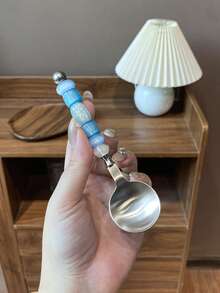1件/2件 304不鏽鋼創意甜美風珠飾湯匙、甜點匙、水果叉，適用於下午茶、餐廳、居家、派對、聚會 - 藍色 - 查看 17