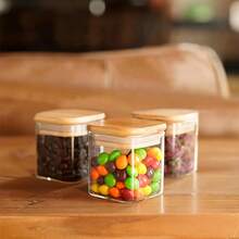 12/24pcs Mini Square Glass Kitchen Spice Jars, Food Storage Containers With Lids, Transparent Glass Airtight Jars For Spices, Coffee Beans, Nuts, Grains, Dried Goods, Stackable Pantry Countertop Storage Organizer - View 2