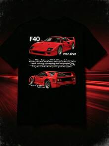 F40 Black Car Vintage Car Enthusiast T-Shirt| Round Neck, Unisex All-Season Casual Wear, Perfect Gift For Halloween Costume Women's Christmas Outfit - Black - View 1