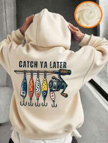 Teen Boy Fun Print Pullover Sweatshirt, Warm And Comfortable Thermal Lined Pullover Sweatshirt For Autumn/Winter - Apricot - View 1