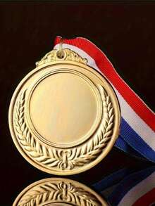 4 Customizable Gold Blank Medals With Blue And Red Ribbons - Personalized Winner Awards For Sports, Outdoor Activities, Sports Awards, Elegant Design, Durable Metal, Sports Award Set, Outdoor Activity Decoration, Classic Medal Design, Polished Surface - Gold - View 2