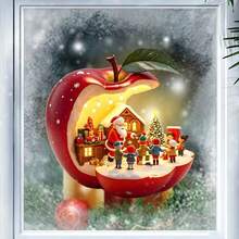 1pc Christmas Red Apple Santa Claus House Window Sticker, Holiday Home Glass Decor, Celebrate Christmas, Suitable For Windows, Doors, Living Room, Bedroom, Kitchen, Dining Area, Hallway And Apartment Interior Spaces - 1PC - View 3