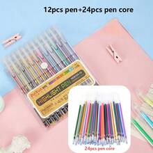 36 pièces Stylos à encre métallique pailletée colorée (12 stylos + 24 recharges), convient pour la peinture, les albums photos DIY, les cartes noires, les collages, l'artisanat, les cadeaux d'anniversaire, de Noël et du Nouvel An - Stylo pailleté - Voir 9